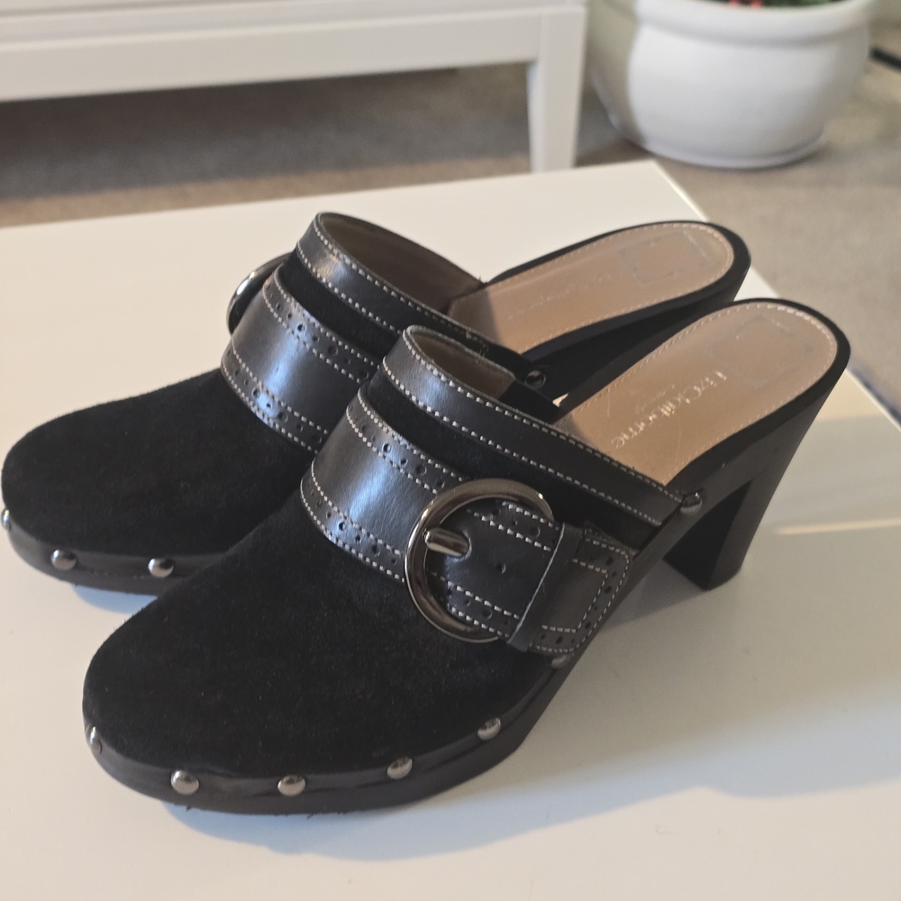 Liz Claiborne Black Suede Mules with Buckle